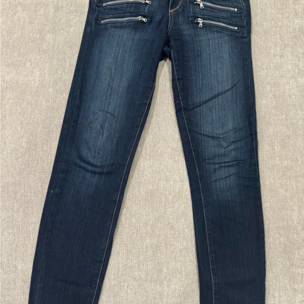 PAIGE Edgemont Dark Indigo Skinny Jeans with Zipper Details size 26